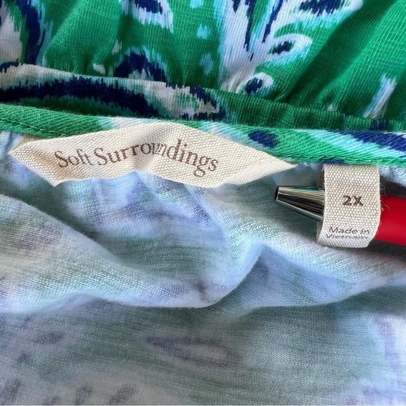 Soft Surroundings Ilana Tiered Midi Dress Green Leaf Ikat Plus 2X Slub Stretch - Picture 8 of 9